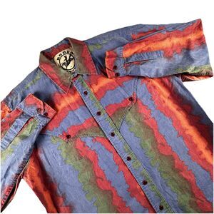 Vintage Rodeo Active Button-Up Shirt Men M Blue Western Cowboy Cotton Tie Dye